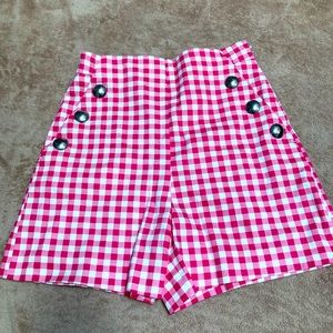NWOT - ZARA Plaid Skirt Skorts /Shorts with Gold and Buttons - Pink - size XS